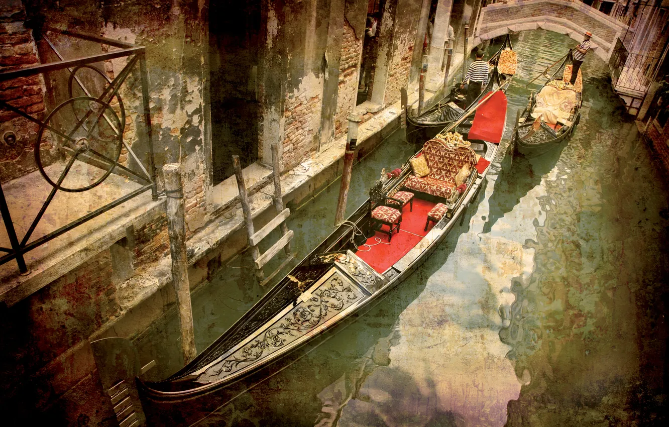 Фото обои city, город, Италия, Венеция, канал, vintage, Italy, гондола