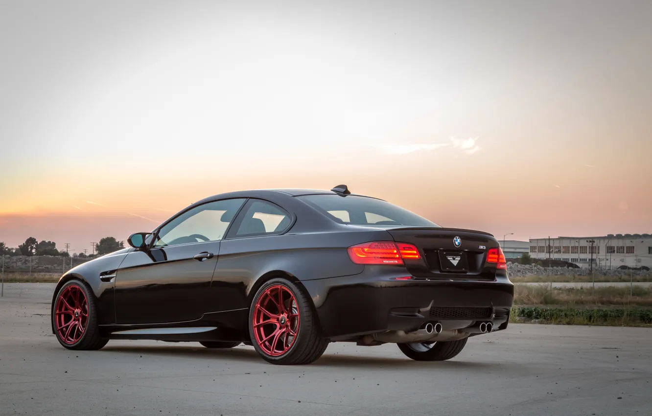 Фото обои BMW, Red, Black, E92, Rear view, Wheels, M3