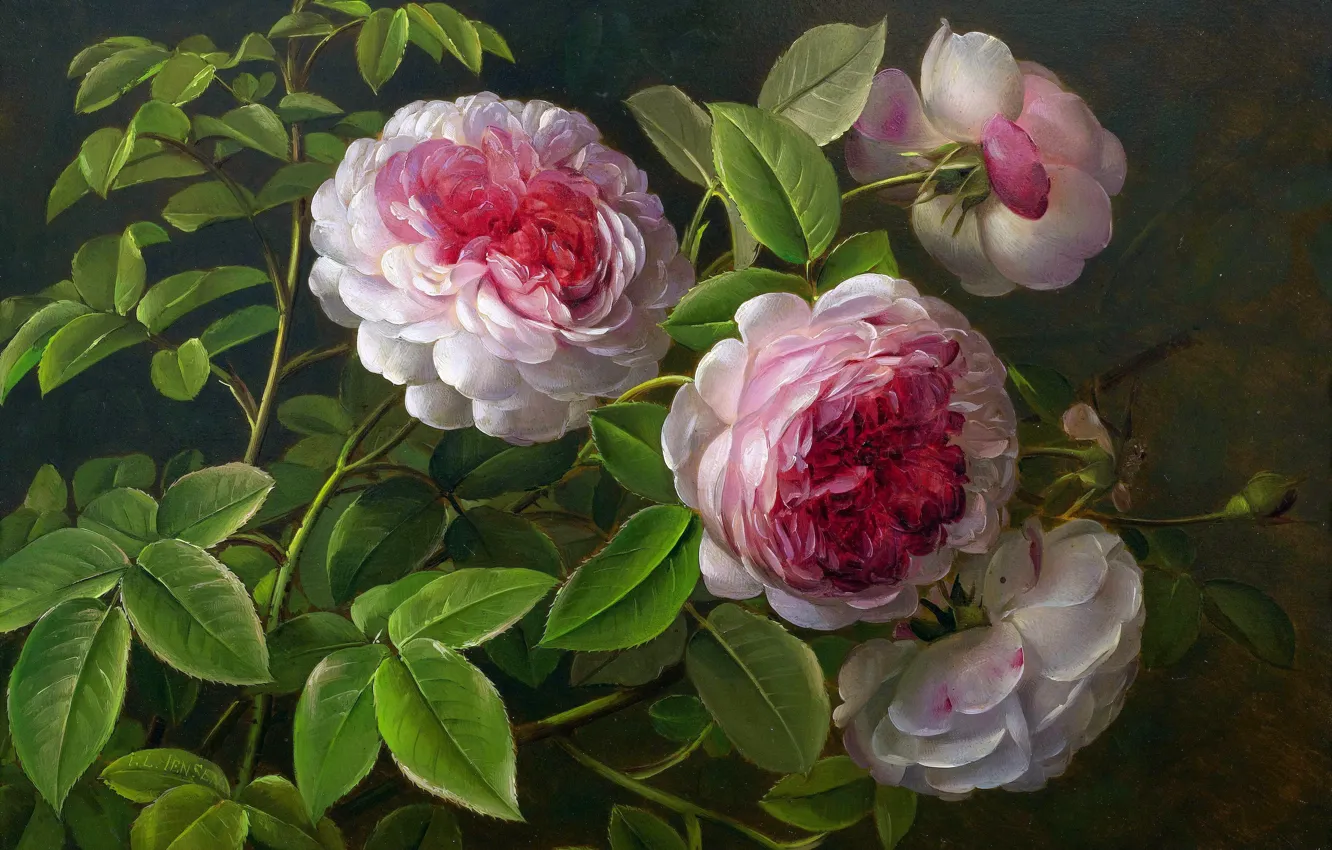 Фото обои Цветы, Картина, Пионы, Peonies, Датский художник, Йохан Лоренц Йенсен, Johan Laurentz Jensen