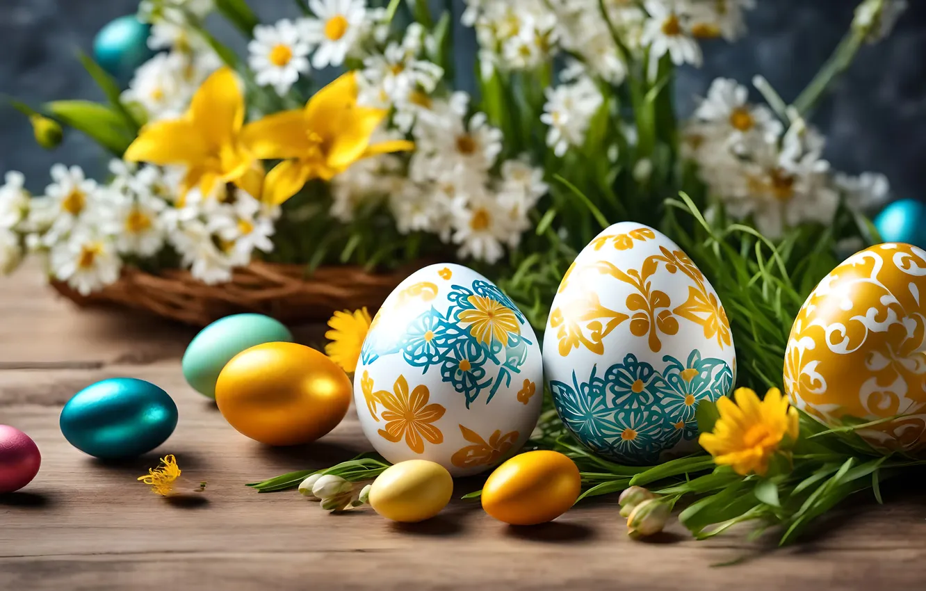 Фото обои цветы, яйца, весна, colorful, Пасха, happy, flowers, spring