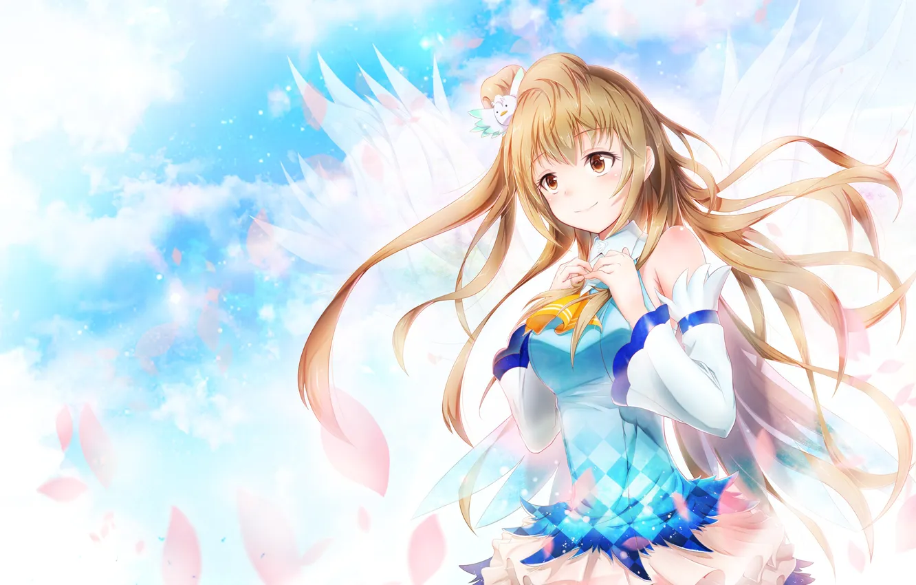 Фото обои девушка, улыбка, крылья, ангел, art, love live! school idol project, minami kotori, boyogo
