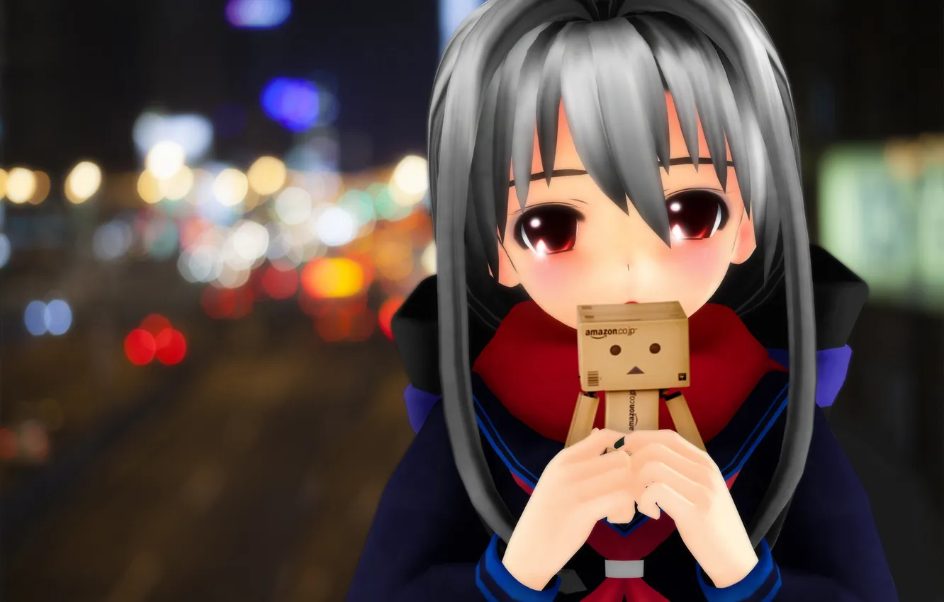 Фото обои девушка, ночь, город, огни, аниме, арт, danbo, ektyr y