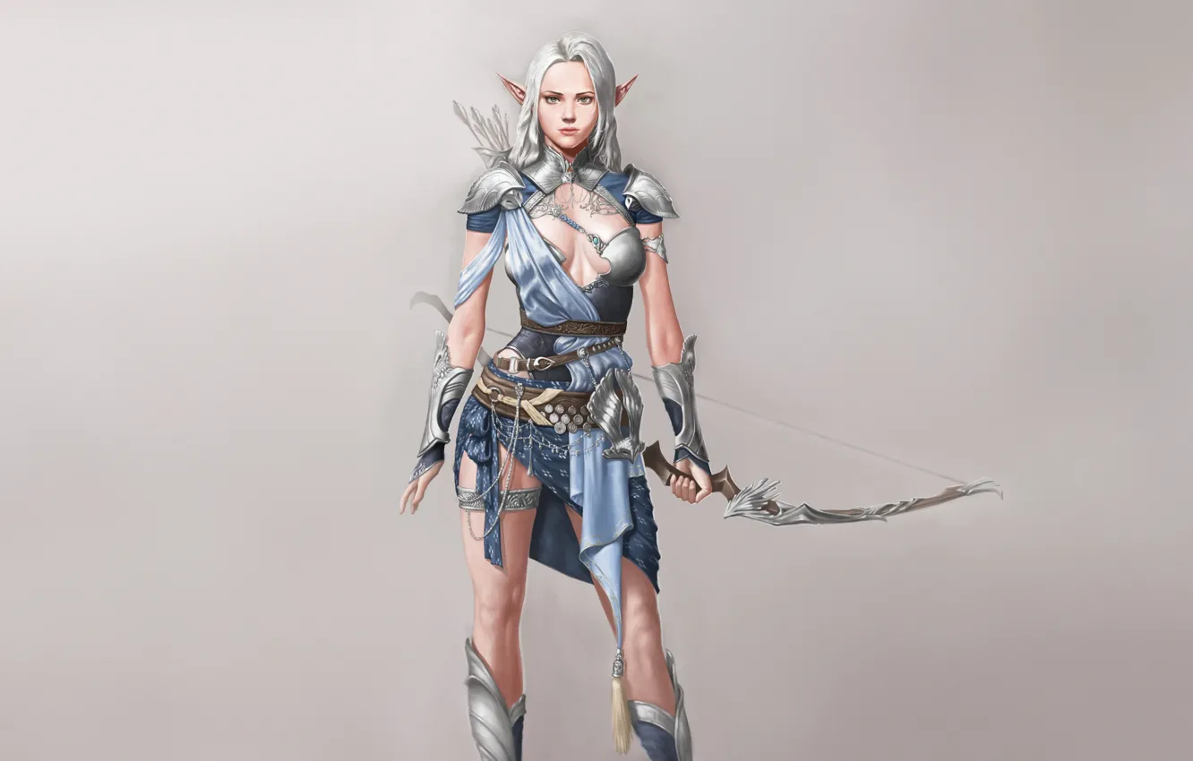 Фото обои Girl, Fantasy, Art, Style, Warrior, Arrow, Elf, Minimalism