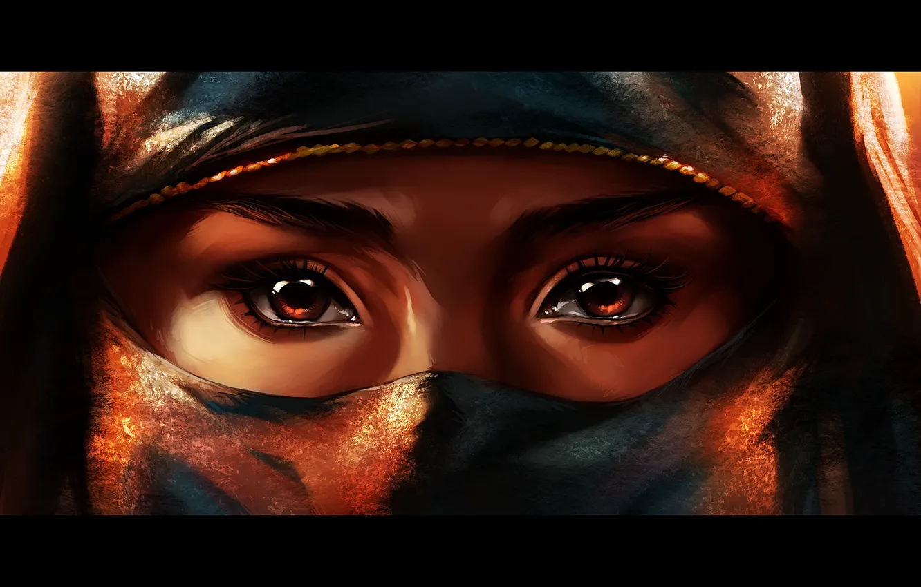 Фото обои глаза, взгляд, девушка, паранджа