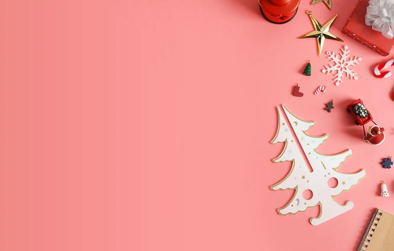 Фото обои украшения, Новый Год, Рождество, Christmas, розовый фон, pink, New Year, decoration