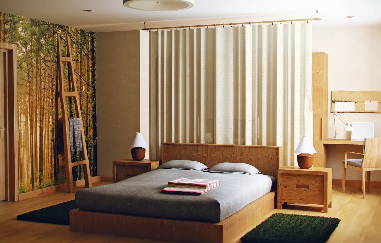 Фото обои дизайн, стиль, интерьер, спальня, эко квартира