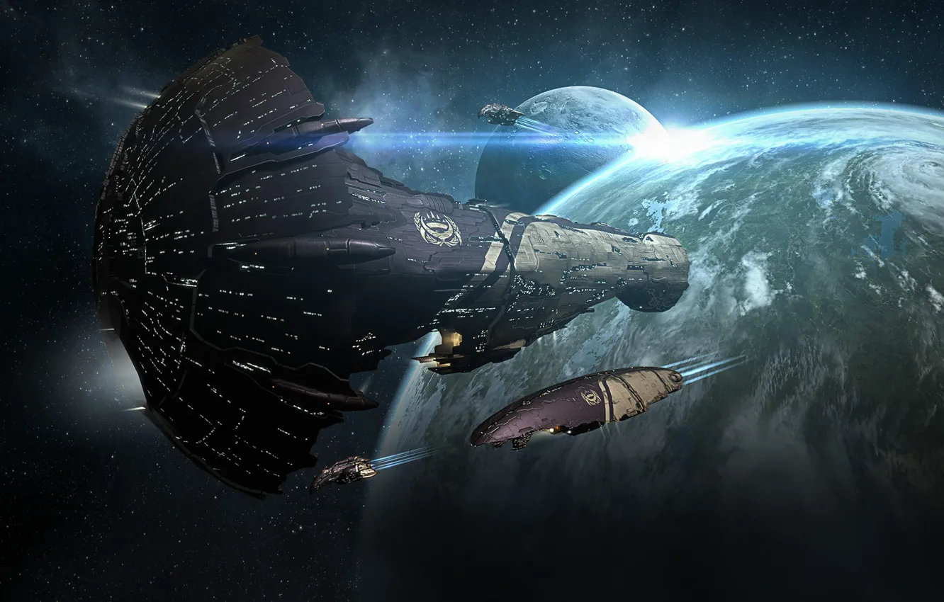Фото обои туманность, планета, Космос, space, космический корабль, eve online, space ship, космоопера