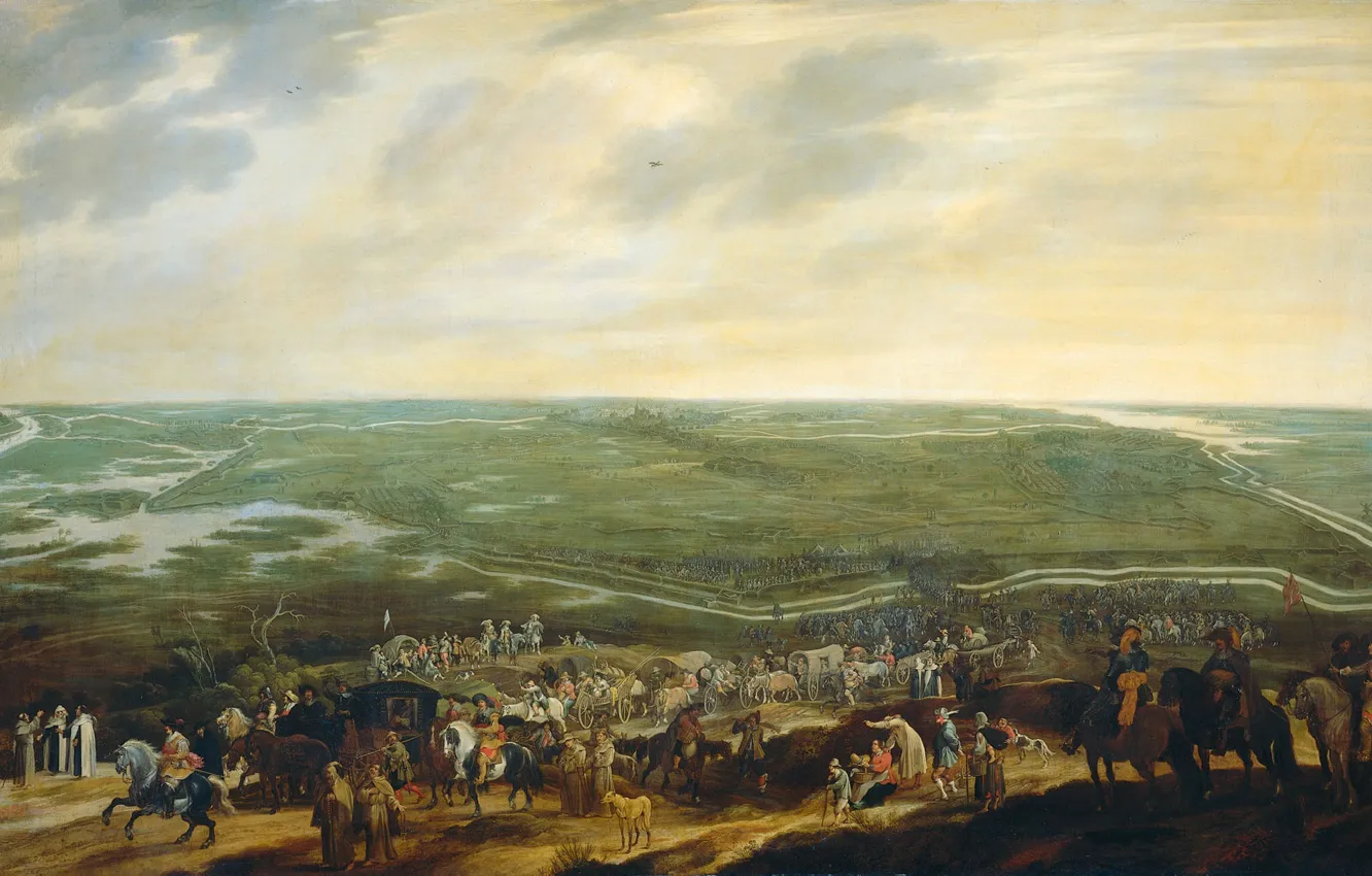 Фото обои пейзаж, картина, Pauwels van Hillegaert, Отступление Испанского Гарнизона после Капитуляции