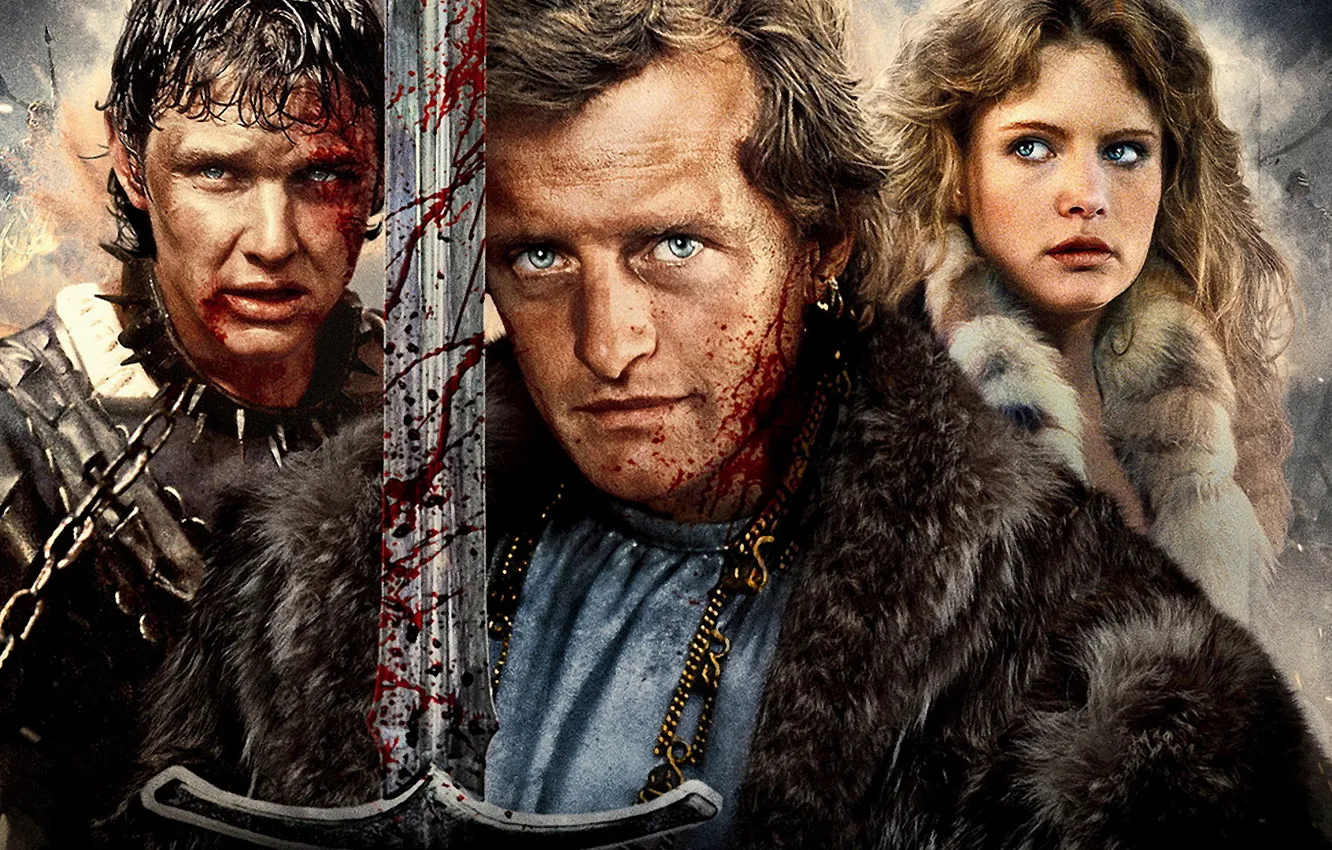 Фото обои меч, наемник, 1985, Jennifer Jason Leigh, любовный треугольник, Дженнифер Джейсон Ли, Flesh + Blood, Tom …