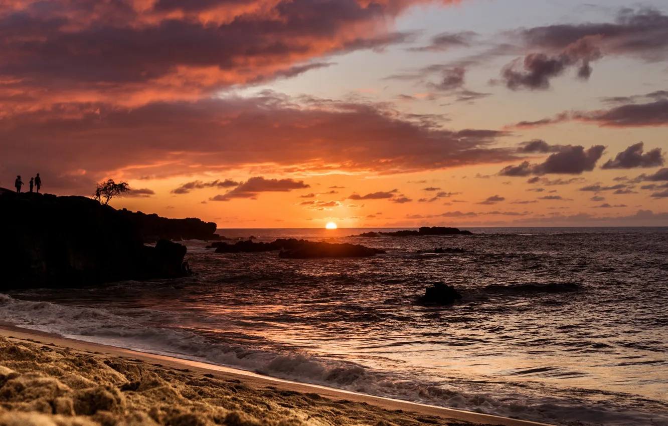 Фото обои Hawaii, Sunset, Oahu, Waimea Bay