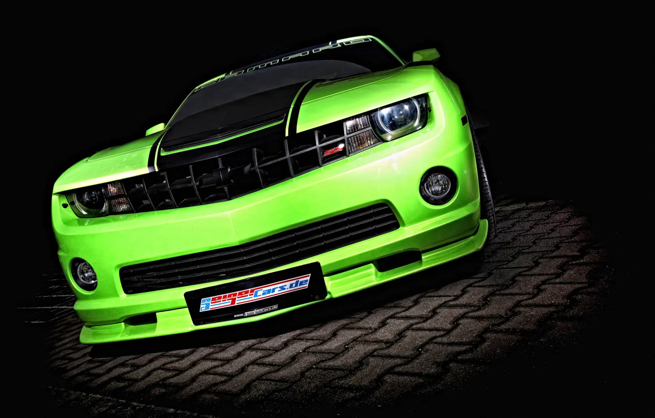 Фото обои зеленый, green, тюнинг, Chevrolet, Camaro, шевроле, tuning, камаро