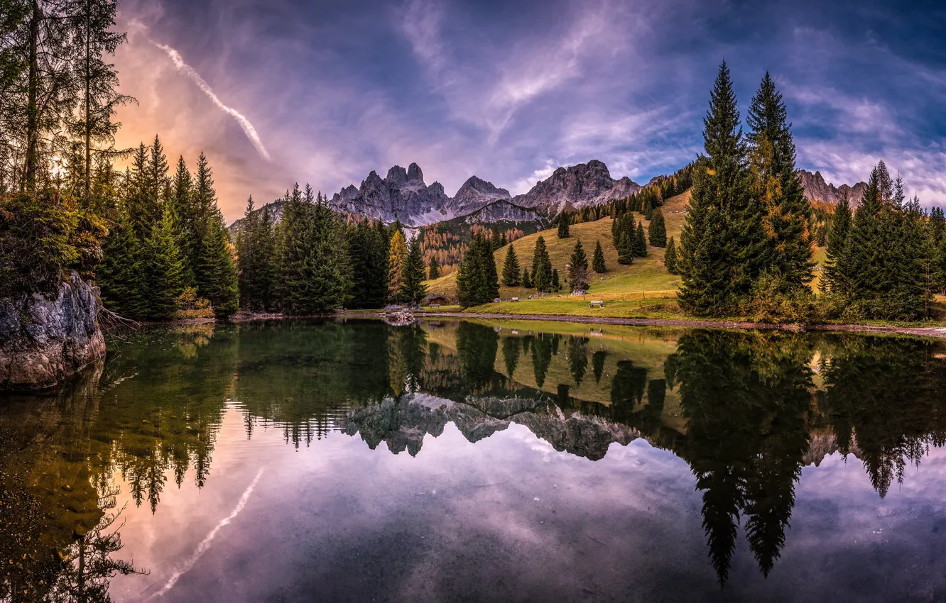 Фото обои деревья, горы, озеро, отражение, Австрия, Альпы, Austria, Alps