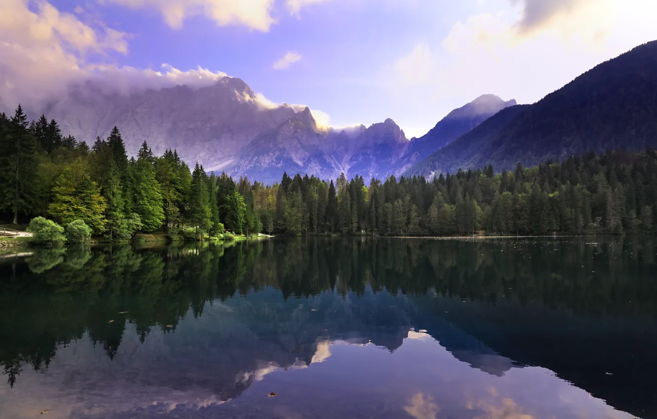 Фото обои пейзаж, горы, природа, озеро, отражение, Альпы, леса