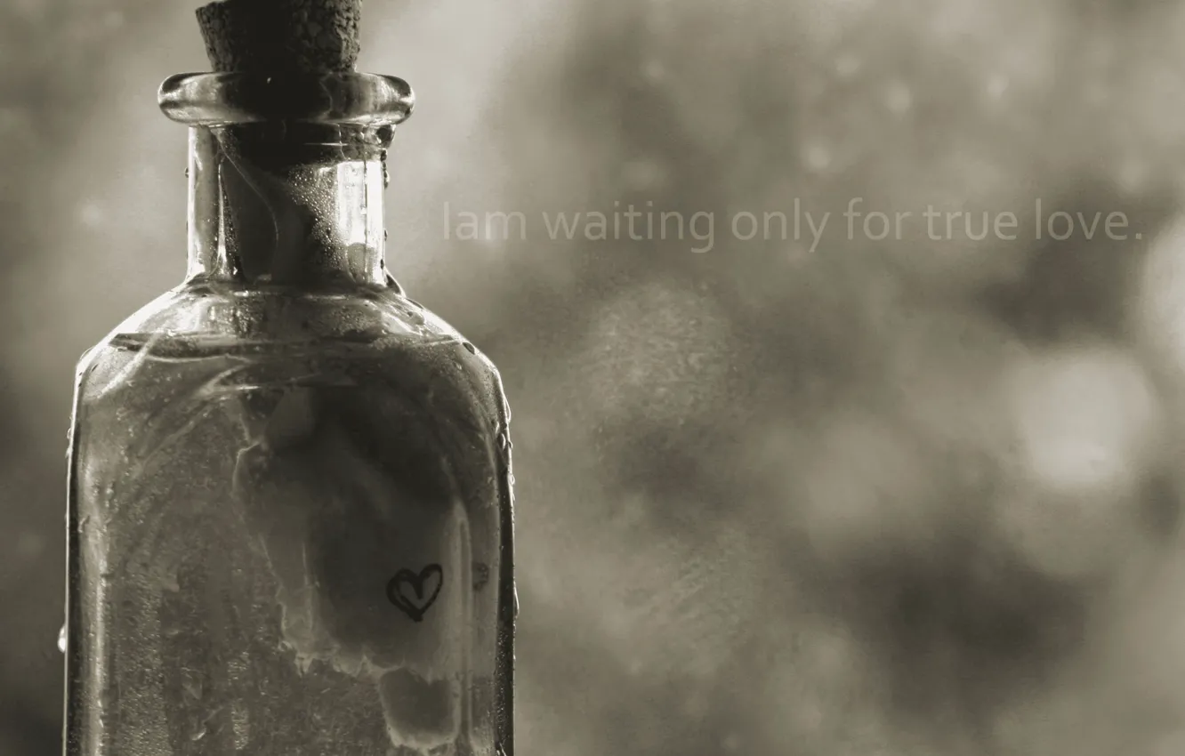Фото обои любовь, надпись, бутылка, записка, i am waiting only for true love, searching