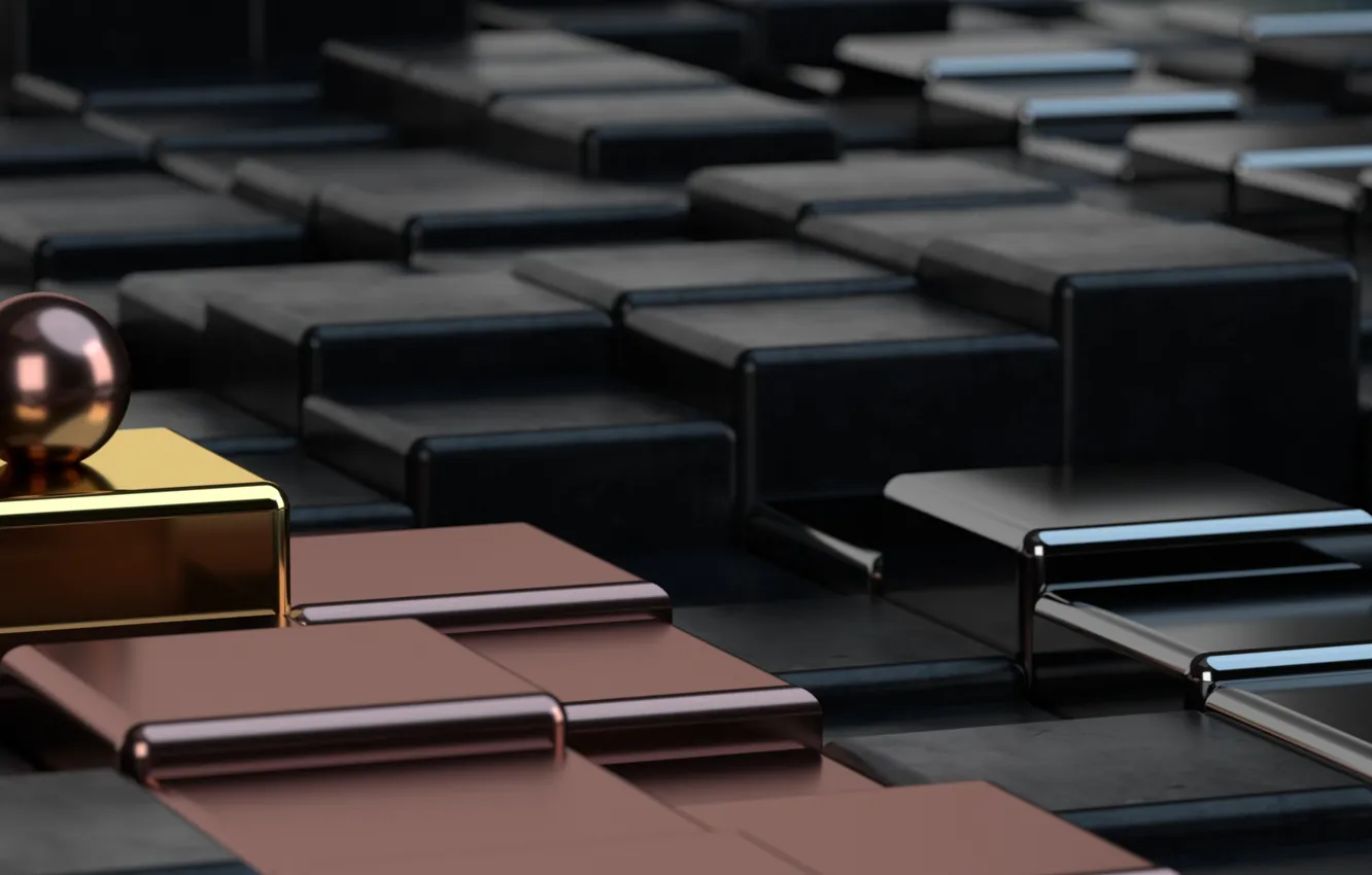 Фото обои рендеринг, золото, abstract, куб, gold, render, cube, 3д абстракция
