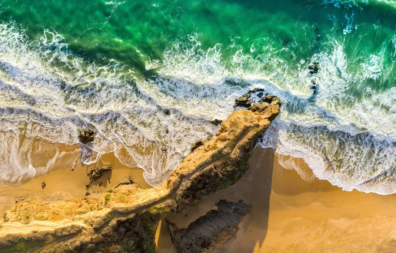 Фото обои waves, beach, sea, sand, tide, aerial view