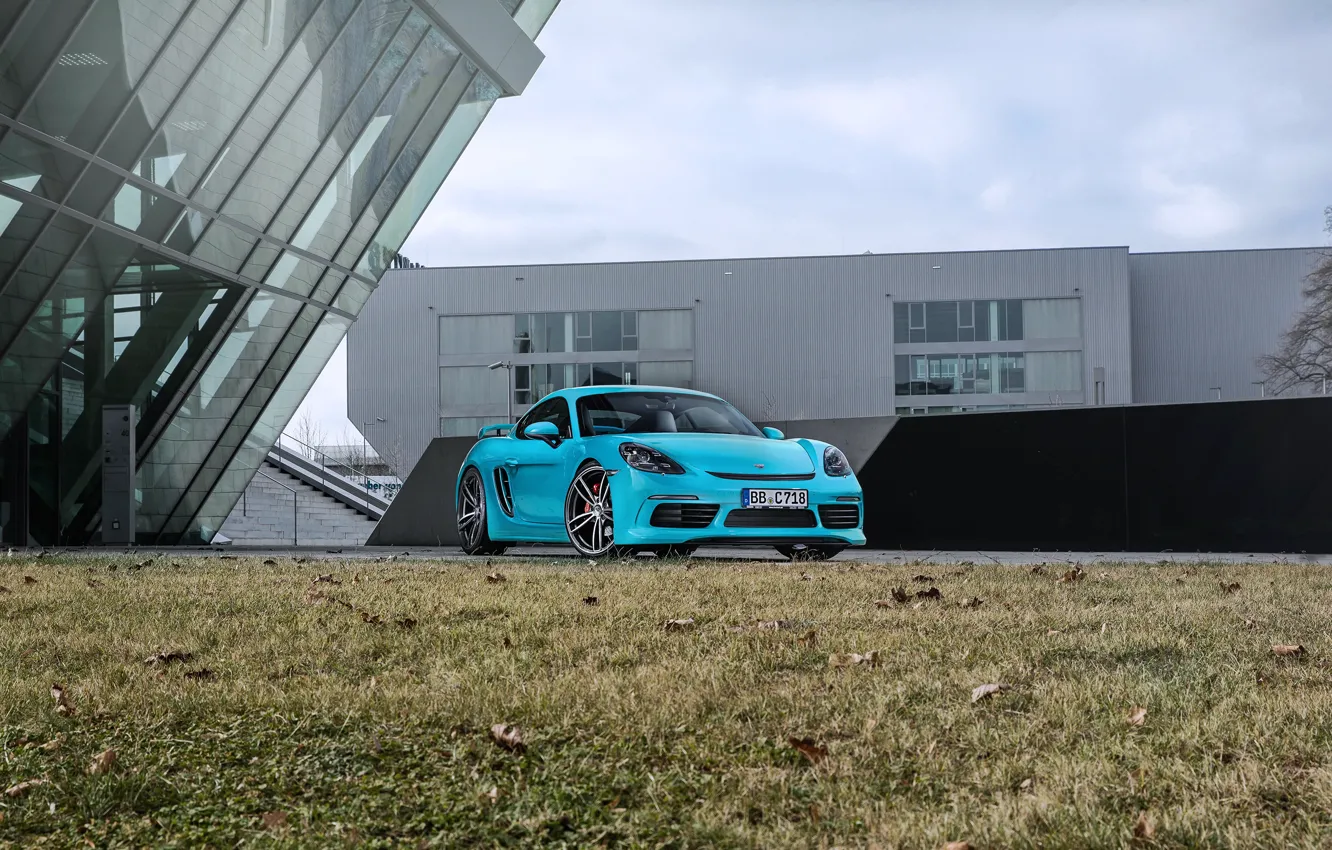 Фото обои голубой, Porsche, Cayman, кабриолет, автомобиль, порше, турбо, TechArt
