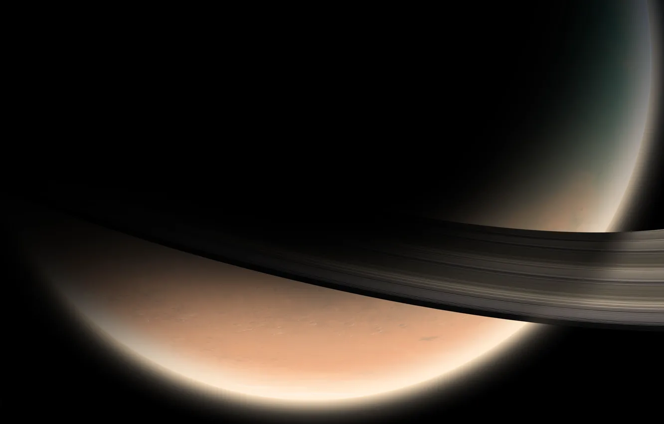 Фото обои планета, спутник, кольца, Сатурн, Солнечная Система
