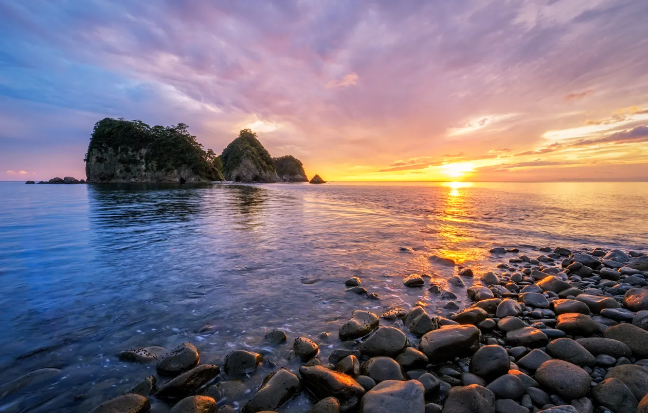 Фото обои море, пляж, облака, закат, отражение, скалы, вечер, beach