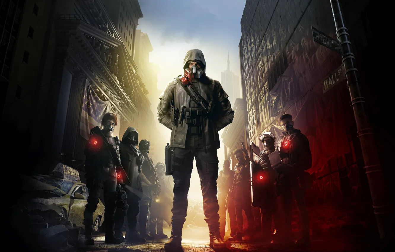 Фото обои город, оружие, солдаты, Tom Clancy, маски, экипировка, Tom Clancy's The Division 2