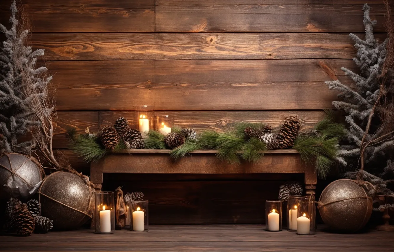 Фото обои украшения, шары, Новый Год, Рождество, new year, Christmas, balls, wood