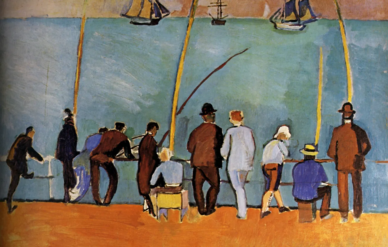 Фото обои корабли, рыбаки, france, удочки, 1908, Huile sur Toile, Raoul Dufy, Collection ParticuliКre