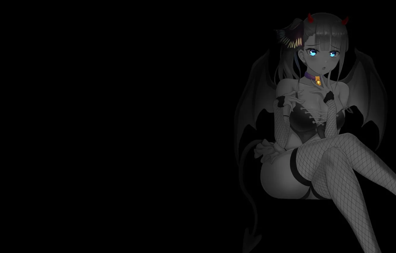 Фото обои девушка, темный фон, аниме, корсет, anime, monochrome, монохромный, dark background