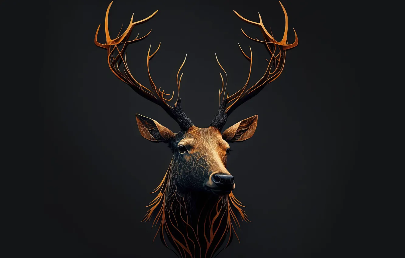 Фото обои животное, рога, minimalism, deer, head