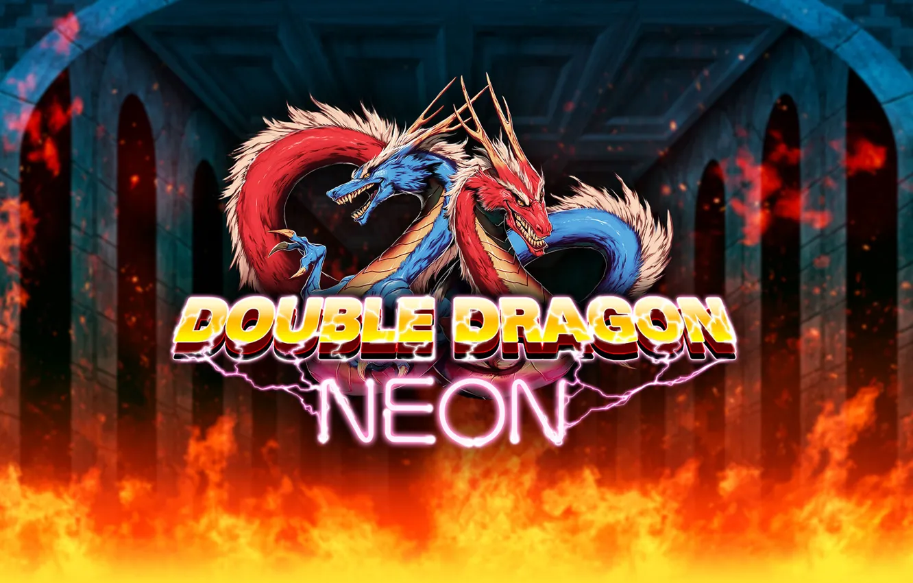 Фото обои огонь, драконы, Игры, fire, games, double dragon neon, double dragon