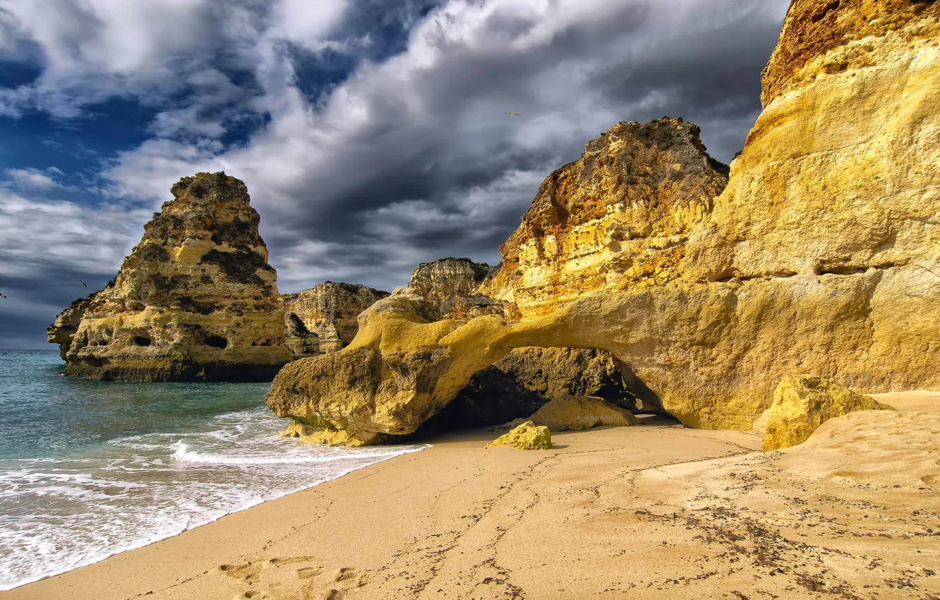 Фото обои скалы, Португалия, Marinha Beach