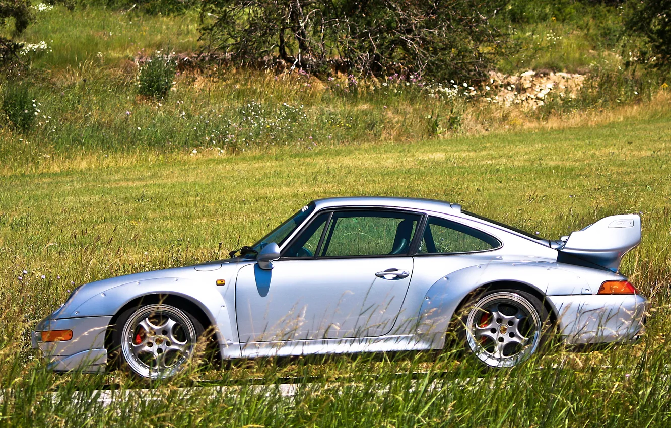 Фото обои дорога, трава, деревья, серый, 911, Porsche, silver, grass