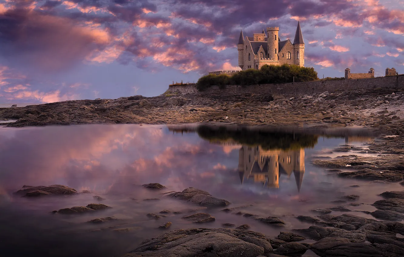Фото обои пейзаж, камни, замок, океан, берег, Франция, Бретань, Тюрпо