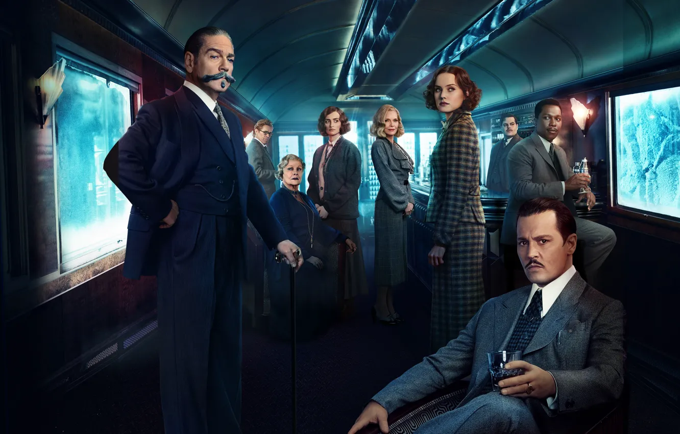 Фото обои Johnny Depp, поезд, вагон, Джонни Депп, актёры, детектив, Penelope Cruz, персонажи
