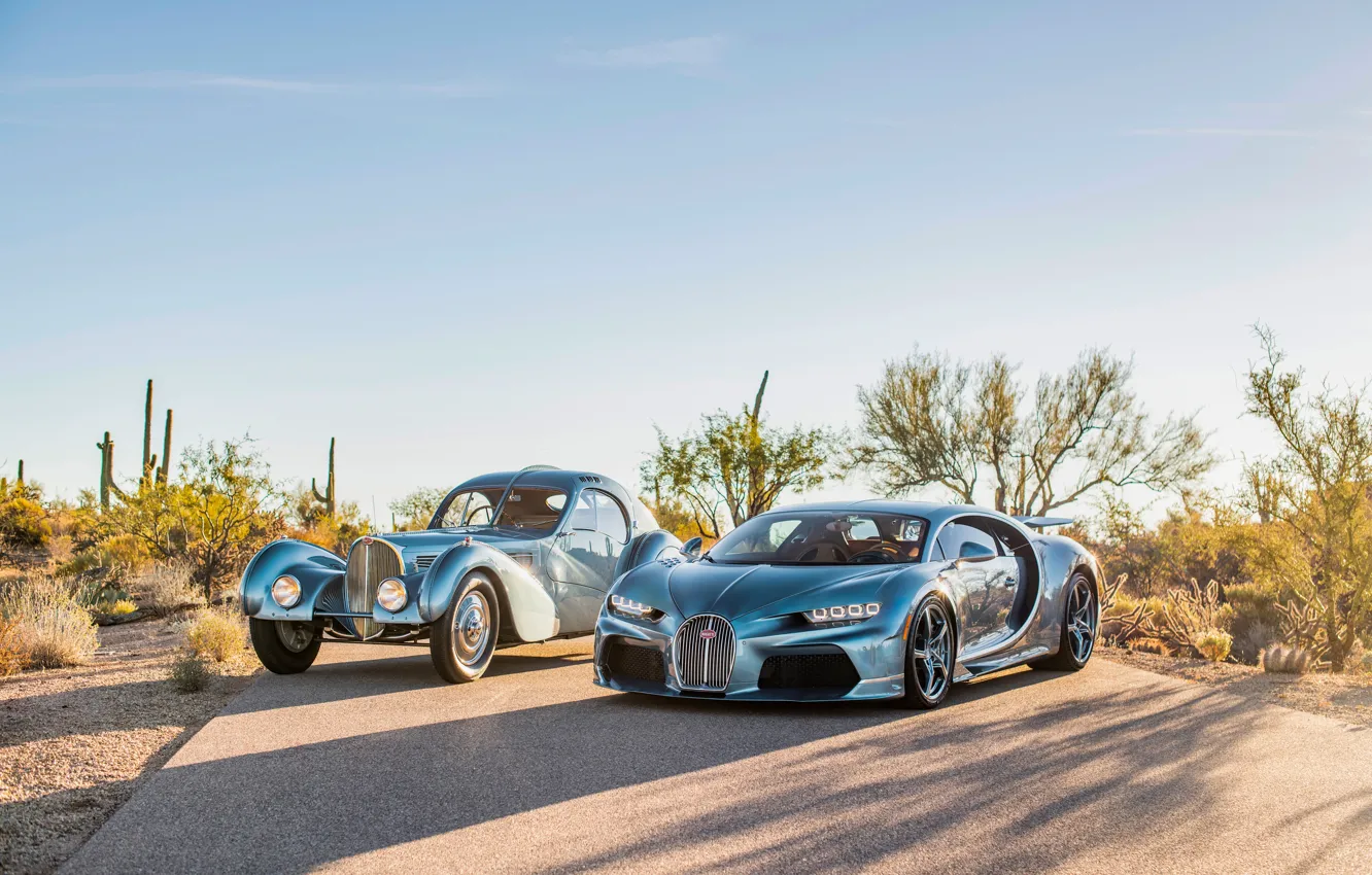 Фото обои Bugatti, sky, cars, desert, Chiron, Bugatti Type 57SC Atlantic, Type 57, Bugatti Chiron Super Sport …