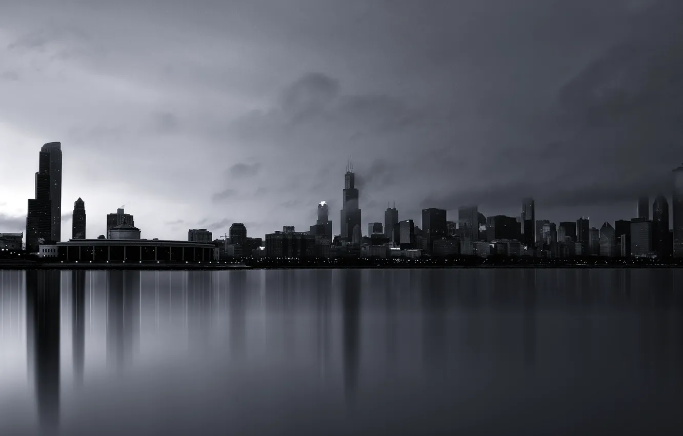 Фото обои туман, здания, небоскребы, америка, чикаго, Chicago, сша, высотки