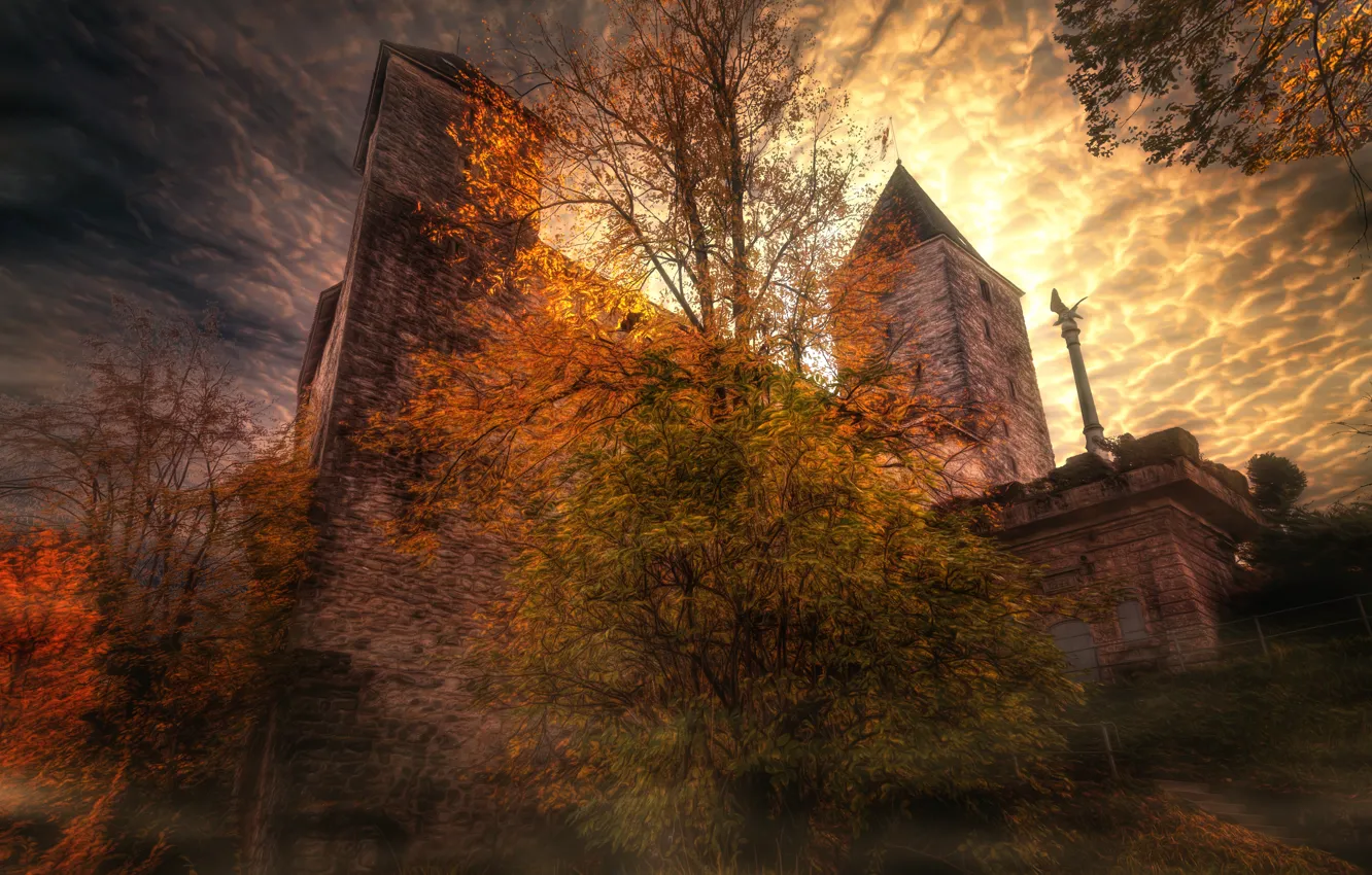 Фото обои небо, деревья, замок, обработка, Mystic Castle