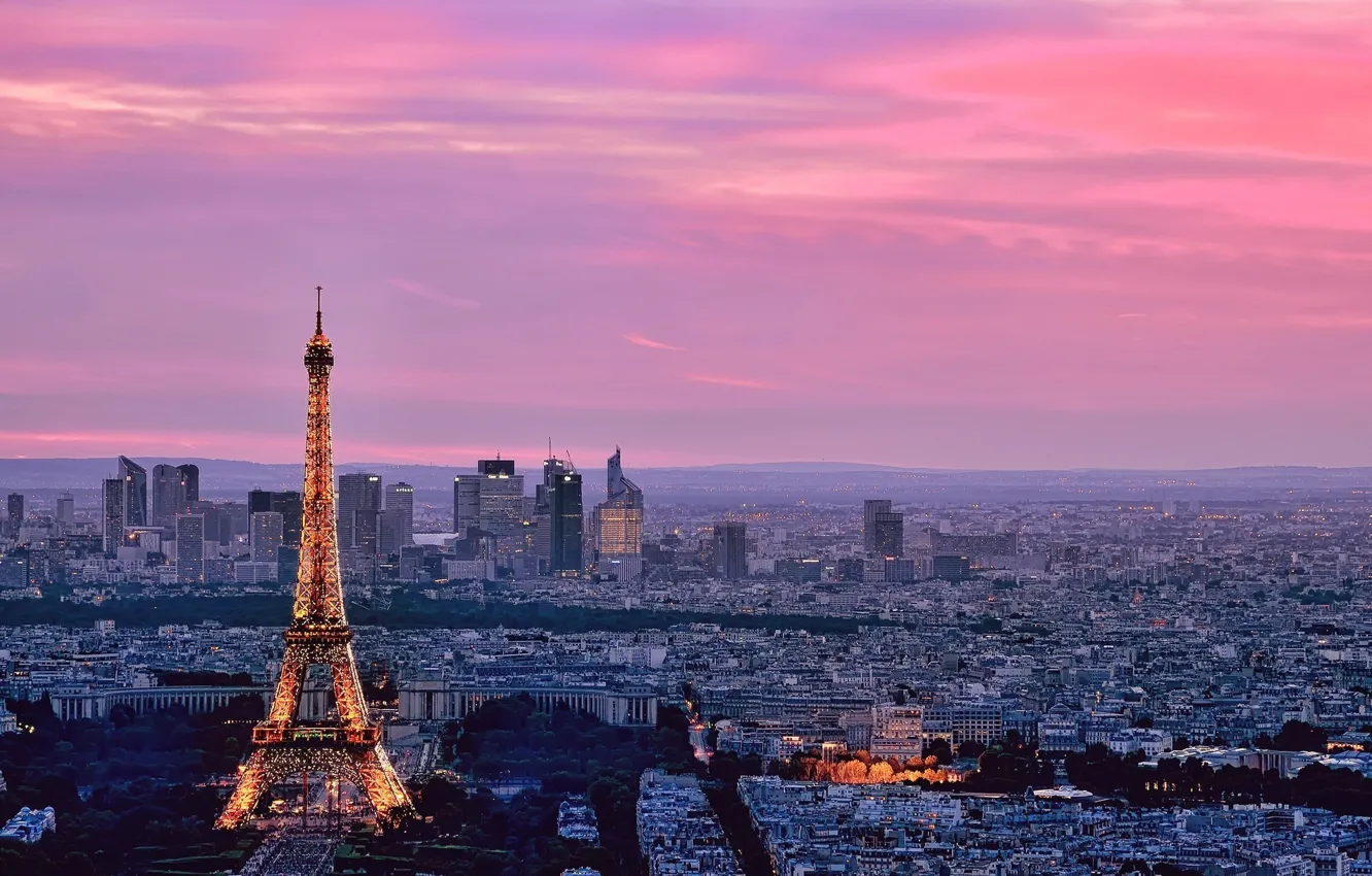 Фото обои небо, город, здания, башня, париж, дома, горизонт, франция