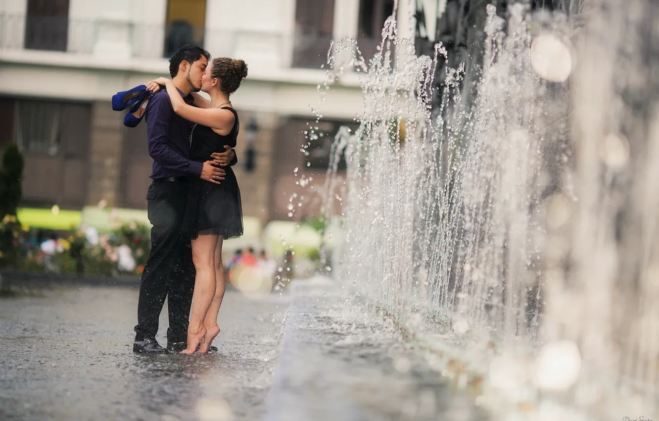 Фото обои настроение, фонтан, свидание