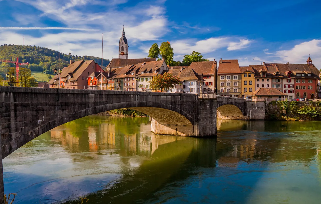 Фото обои мост, река, здания, дома, Германия, Germany, Баден-Вюртемберг, Baden-Württemberg