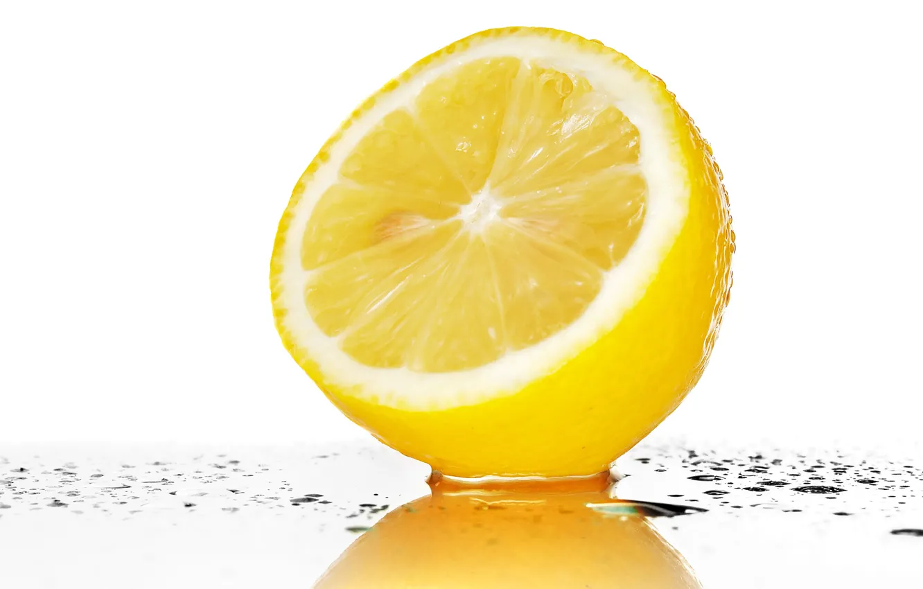 Фото обои вода, макро, брызги, Лимон