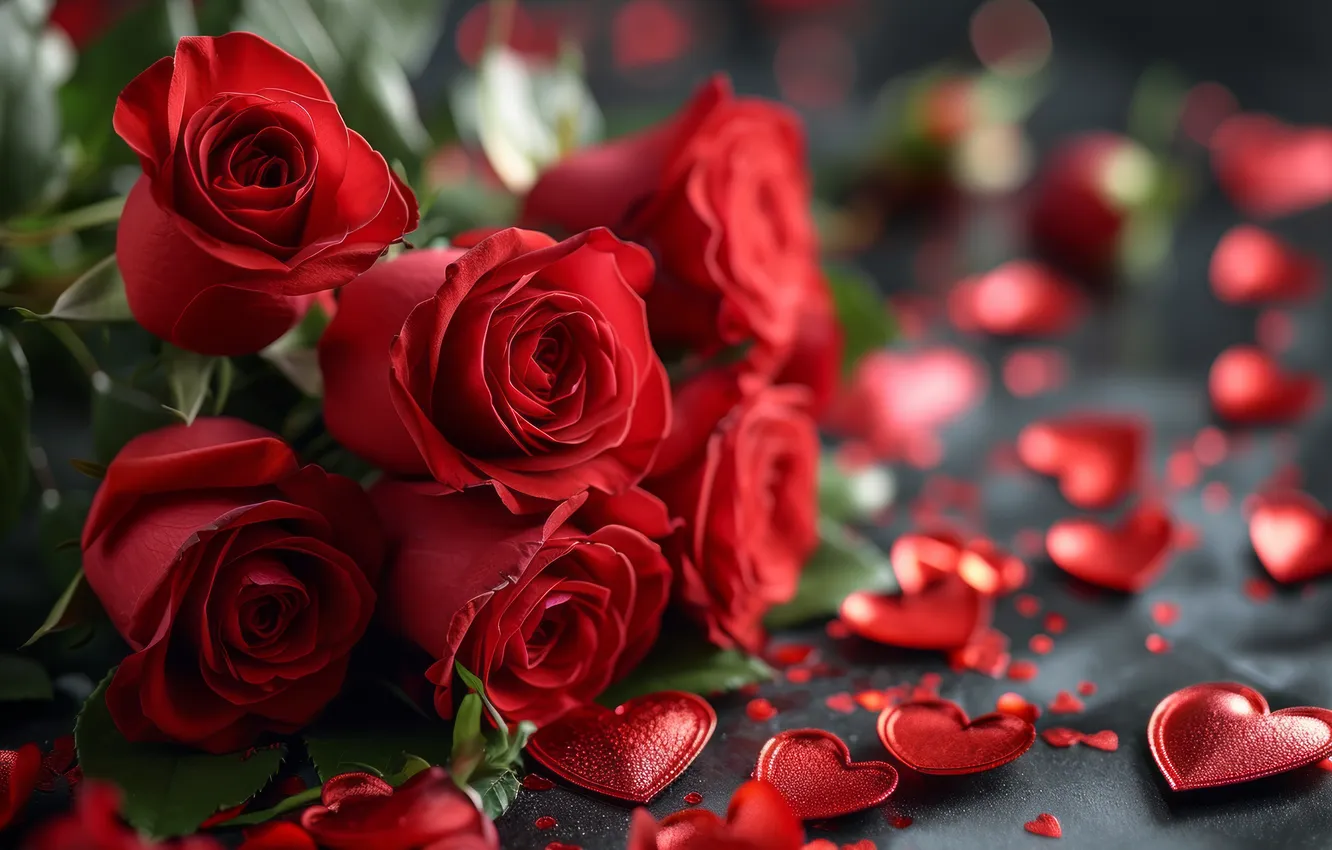 Фото обои любовь, цветы, подарок, романтика, сердце, розы, букет, love