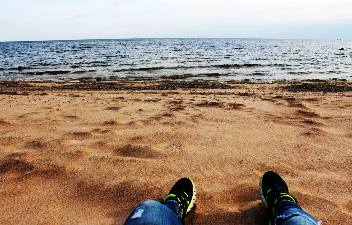 Фото обои песок, море, небо, реальное фото