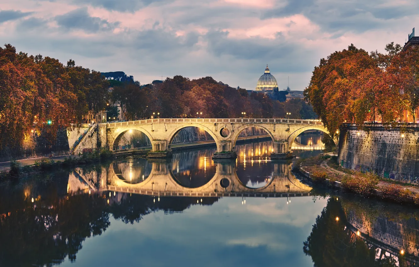 Фото обои река, Рим, Италия, Тибр, мост Сикста