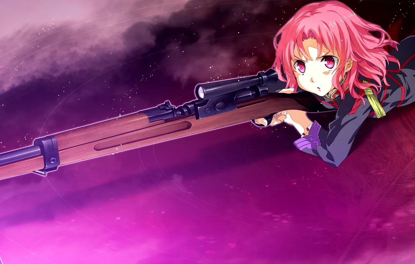 Фото обои Female, Single, Sniper rifle, Game CG, Soushuu Senshinkan Gakuen Hachimyoujin, G Yuusuke, Tatsunobe Ayumi