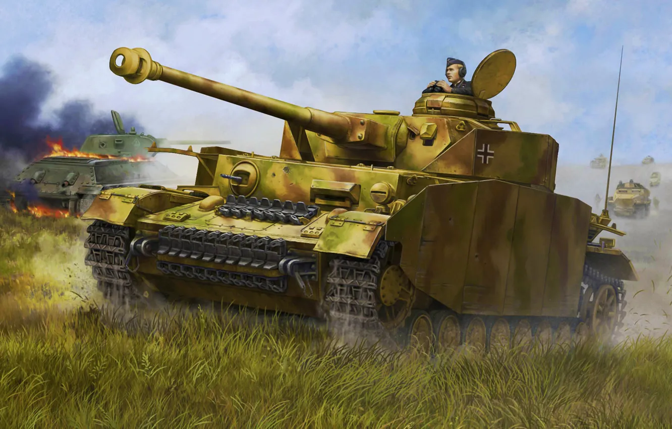 Фото обои war, art, painting, tank, ww2, Pzkpfw IV Ausf. H