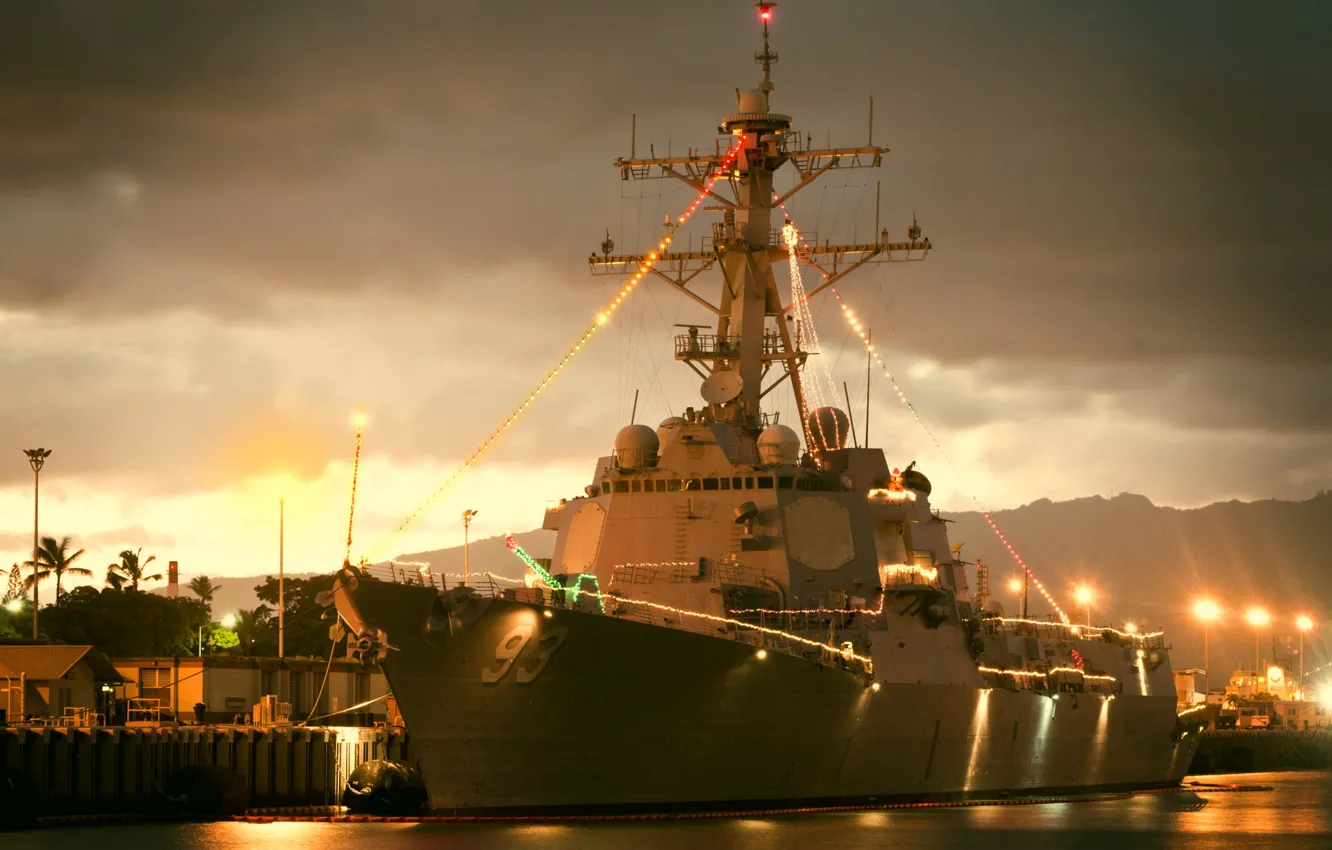 Фото обои эсминец, ВМС США, илюминация, USS Chung-Hoon, DDG 93