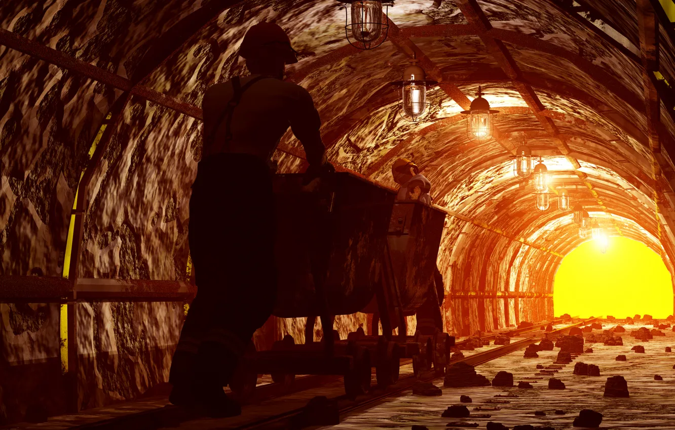 Фото обои tunnel, mining, worker