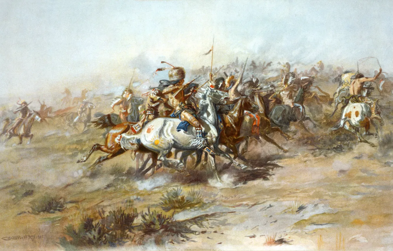 Фото обои картина, живопись, painting, 1903, The Custer Fight, Charles Marion Russell