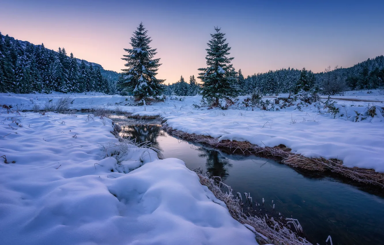 Фото обои Зима, Снег, Предгорья