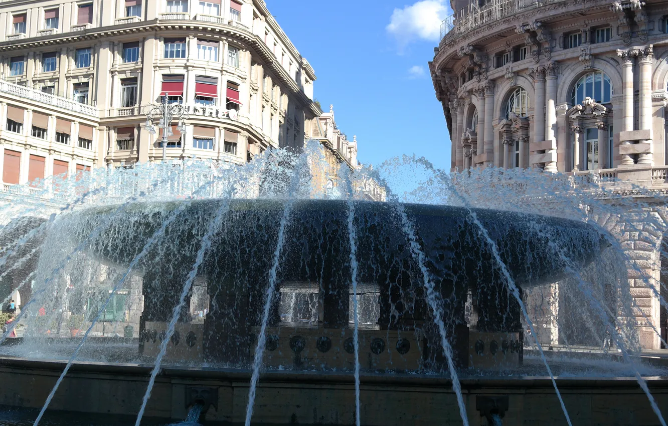 Фото обои брызги, Италия, фонтан, Генуя, площадь Феррари